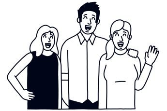 Graphic of three smiling people