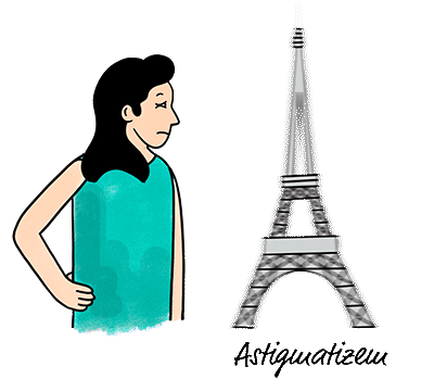 Woman with astigmatism seeing the Eiffel Tower out of focus